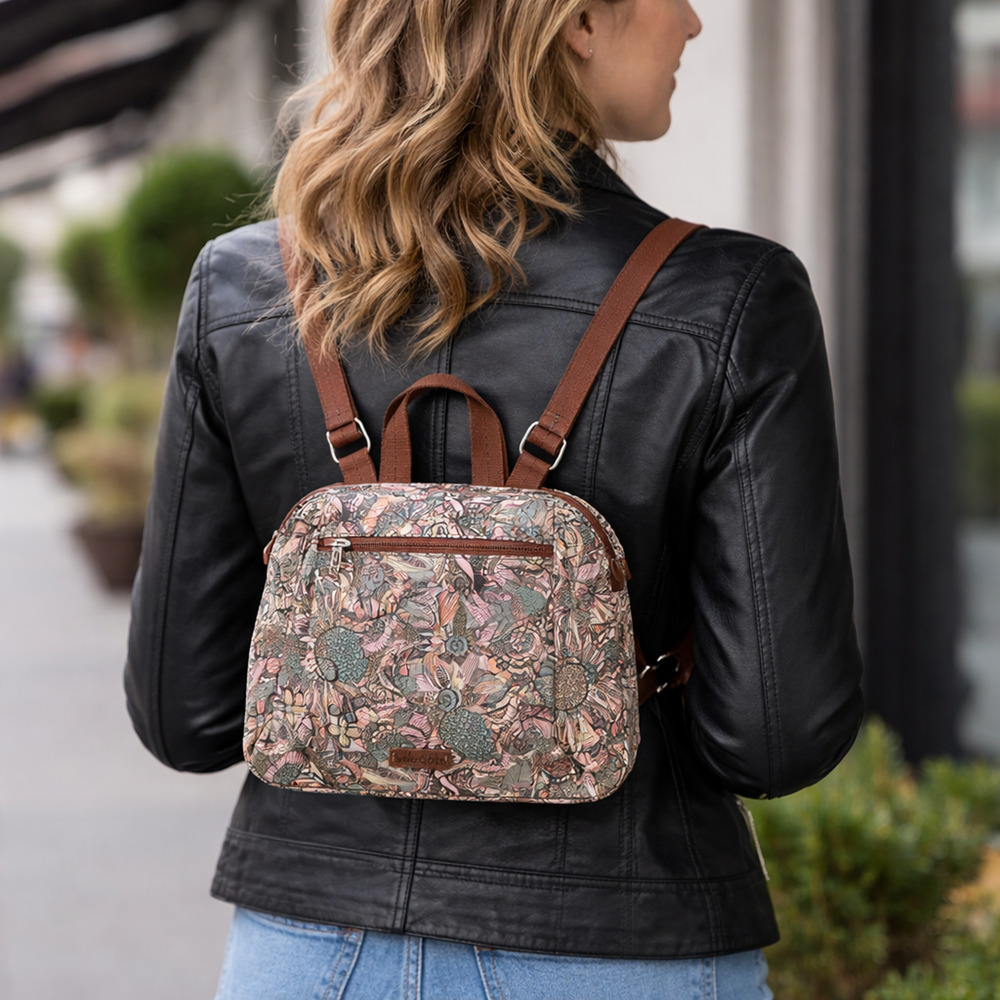 Sakroots Purse Artist Circle Sienna Backpack Crossbody Bag Brown Convertible Rea - Picture 1 of 12
